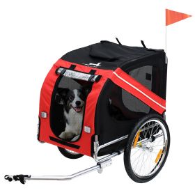 Aosom Dog Bike Trailer, Red & Black Pet Cart Wagon, Large Wheels for Off-Road Adventures with Your Pet