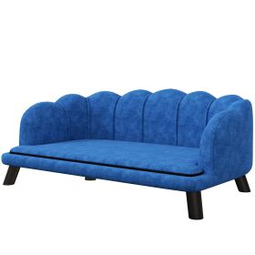 sofPawHut Pearl Design Pet Sofa for Medium and Large Sized Dogs, Pet Bed with Cushion and Solid Wood Legs, Dark Blue