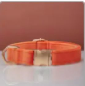 Multiple Colour Velvet Personalise Dog Collar Leash Set With Bow (Option: Orange-S)