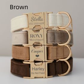 Multiple Colour Velvet Personalise Dog Collar Leash Set With Bow (Option: Brown-S)