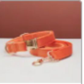Multiple Colour Velvet Personalise Dog Collar Leash Set With Bow (Option: Orange set-M)